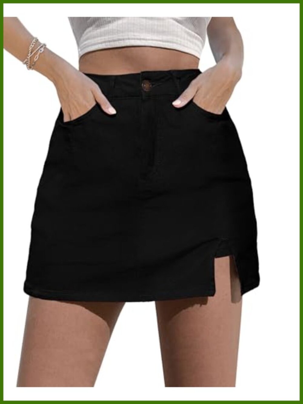 High Waisted Stretchy Denim Mini Skort Side Slit Jean Shorts